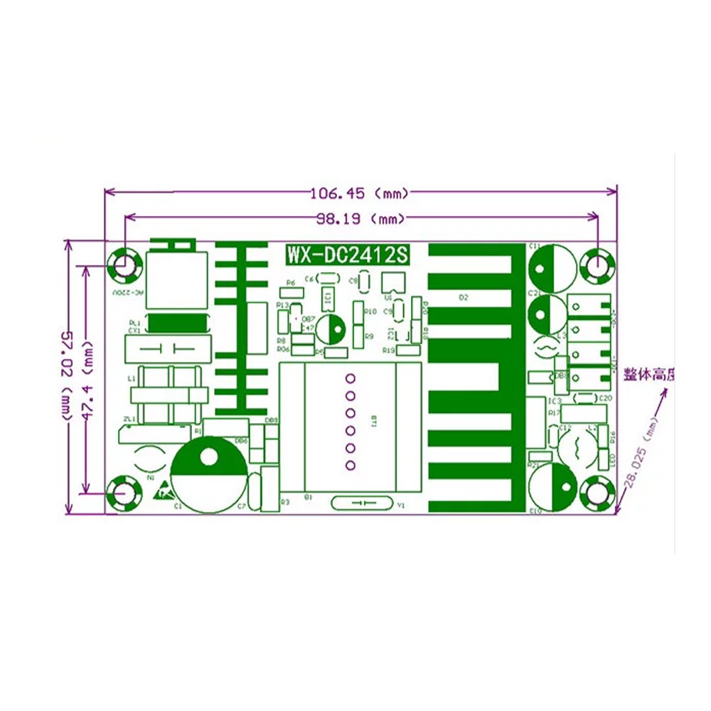 AC-DC Isolated Dual Output Switching Power Supply Bare Board Module 24V 4A & 3.3V 1A, 120W Peak Dual Channel Power Module DC2412S