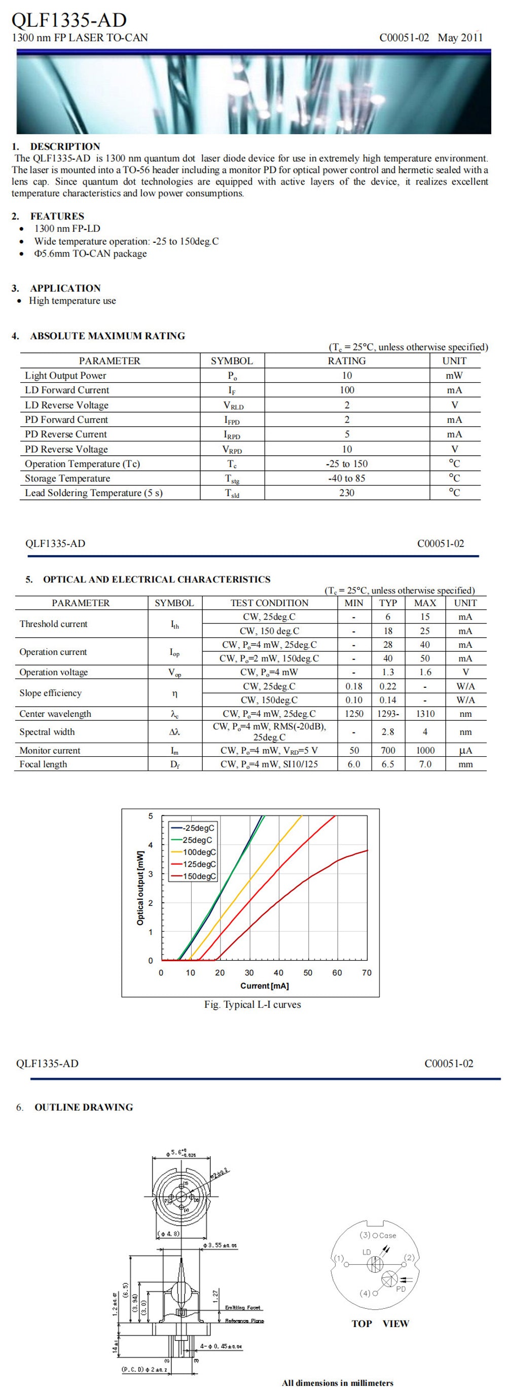 1310nm Four Pin 1510nm Five Pin 10mW Pulse Fiber Optic Communication Laser Diode