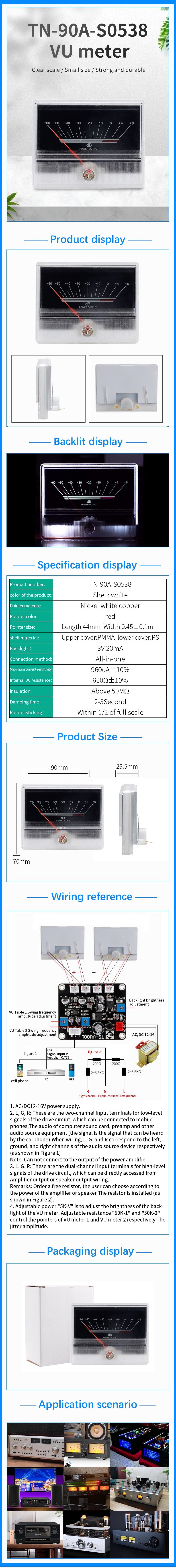 960uA 650Ω Audio Volume Meter With Backlight Pointer Power Meter VU Level Meter