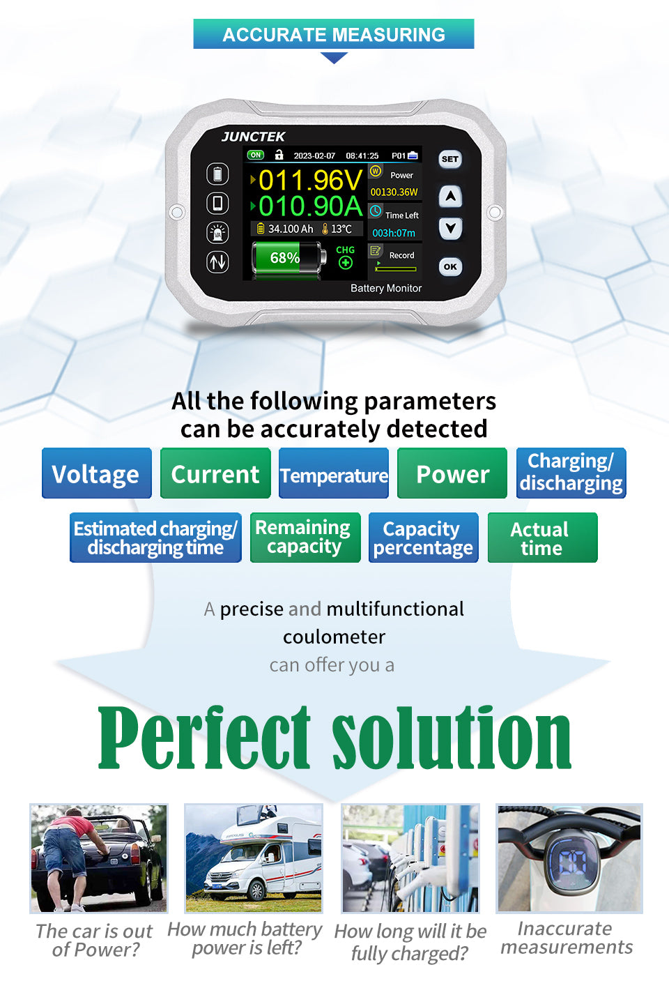 Electric Vehicle Motorhome Coulomb Meter Voltammeter Monitor Battery Manager