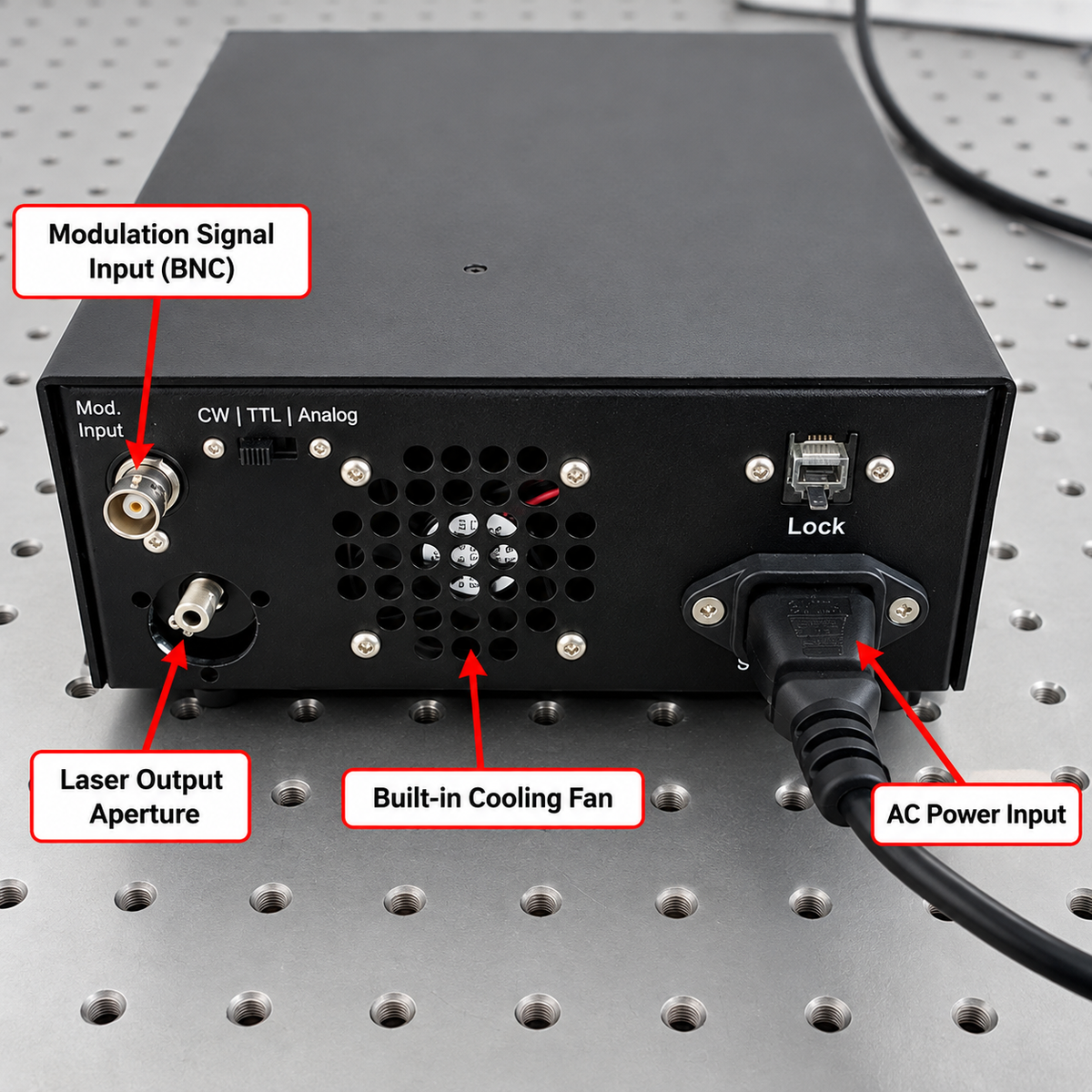 100mW 532nm Grünes Laserpunktmodul + TTL/Analog 0-30KHZ + TEC-Kühlung + 85-265V