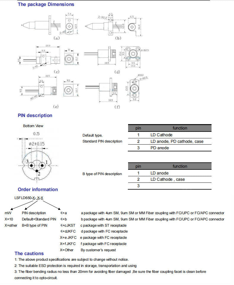 650nm 10mW FP SM coaxial laser diode B Type 9um FC/APC