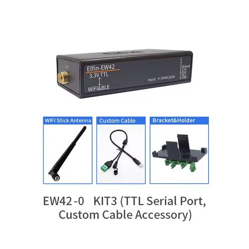 Elfin-EW40-0 EW41-0 EW42-0 Serial Server | RS232/RS485/TTL to Wi-Fi & BLE DTU with External Antenna