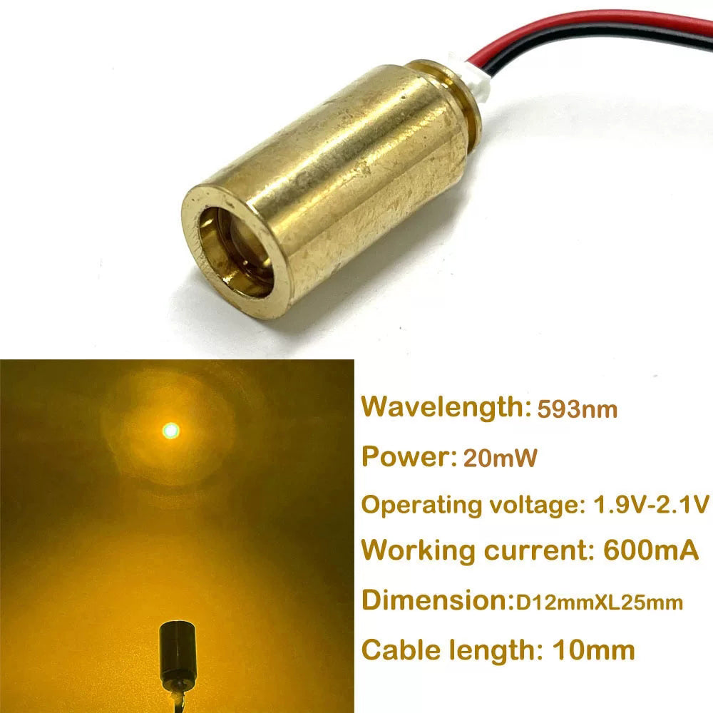 593nm 20mW Yellow Dot Laser Module | DNA Spectral Analysis Fluorescence Excitation Lab Spectroscopy Research
