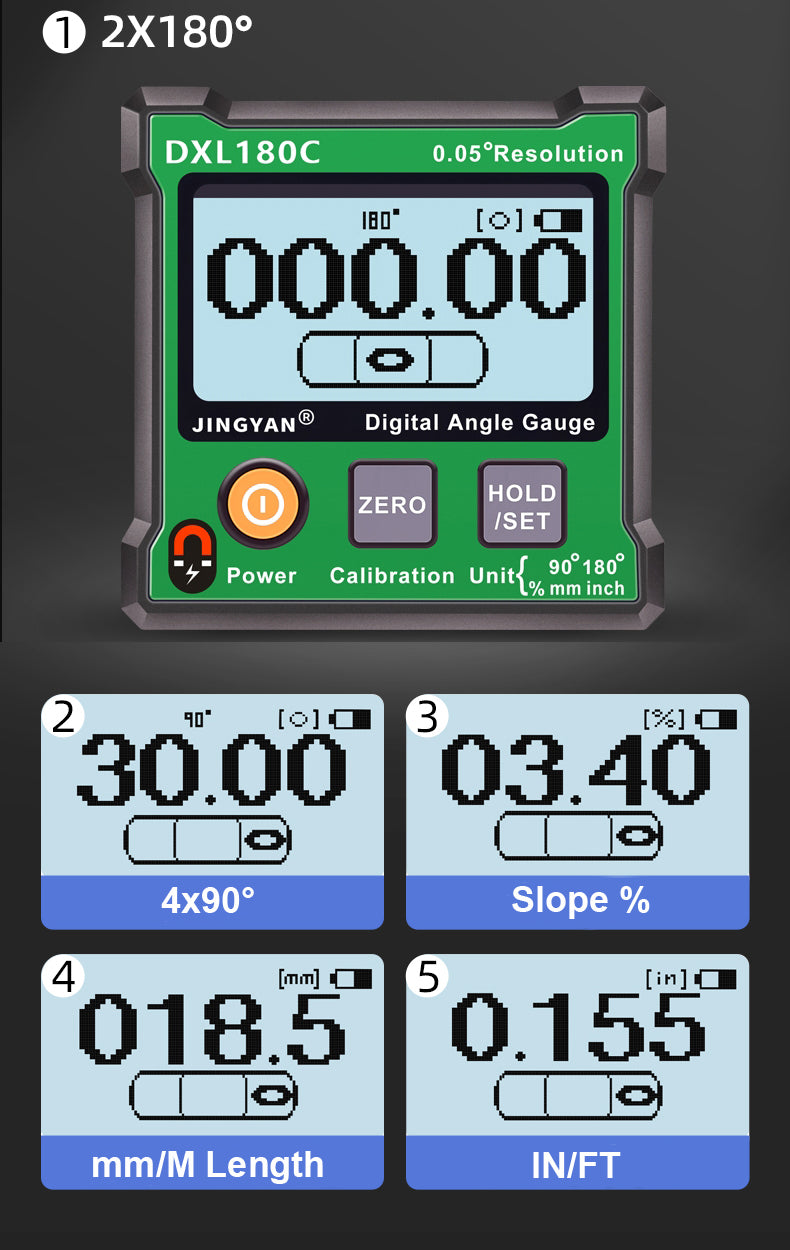 DXL180/DXL180C Dual Axis 0.05° Resolution Meter Digital Angle Inclinometer 180°