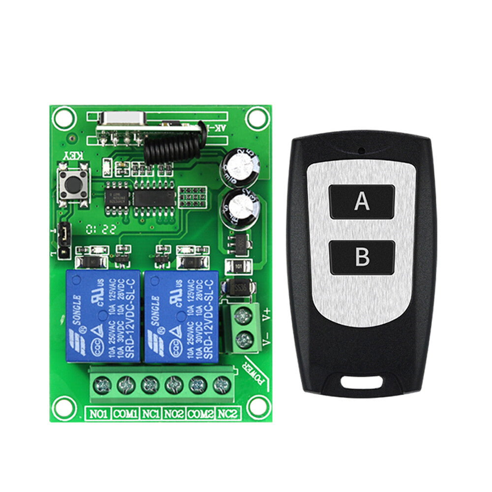 DC12V 2 Channels Learning Universal RF Remote Controller Wireless Relay Receiver