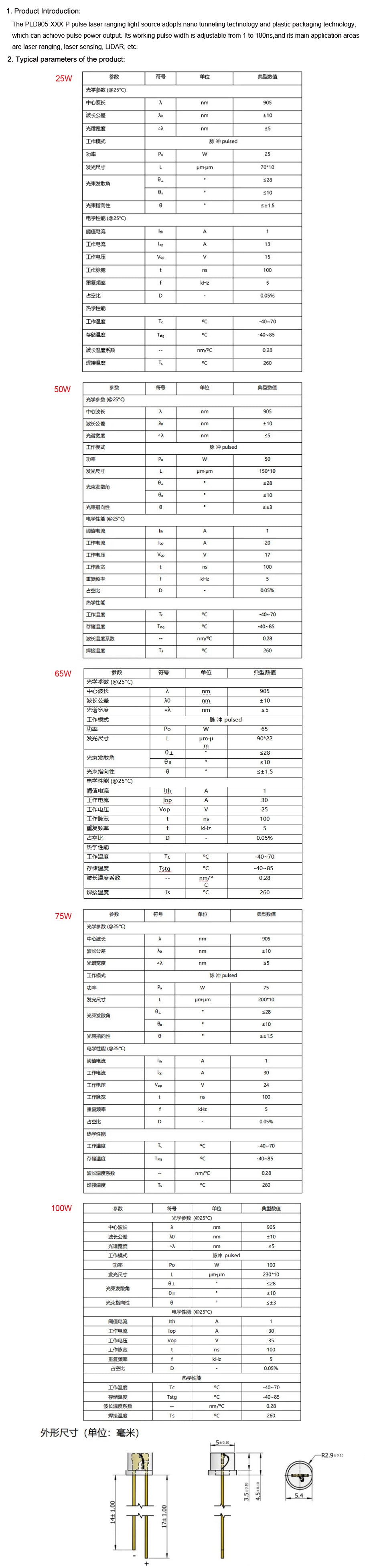 905nm Plastic Pulse Laser Diode Laser Ranging Light Source Laser Sensor DIY