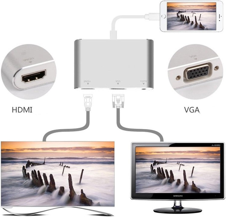 Lightning to HDMI VGA Audio Adapter Converter Cable Plug and Play 2 in 1 for iPhone 7 / 7 Plus / 6 / 6 Plus / 6S / Apple iPad
