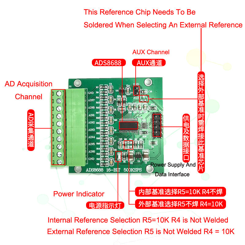 AD16-bit 500kSPS Single/Bipolar Input 8-Channel SAR/ADC Data Acquisition Module
