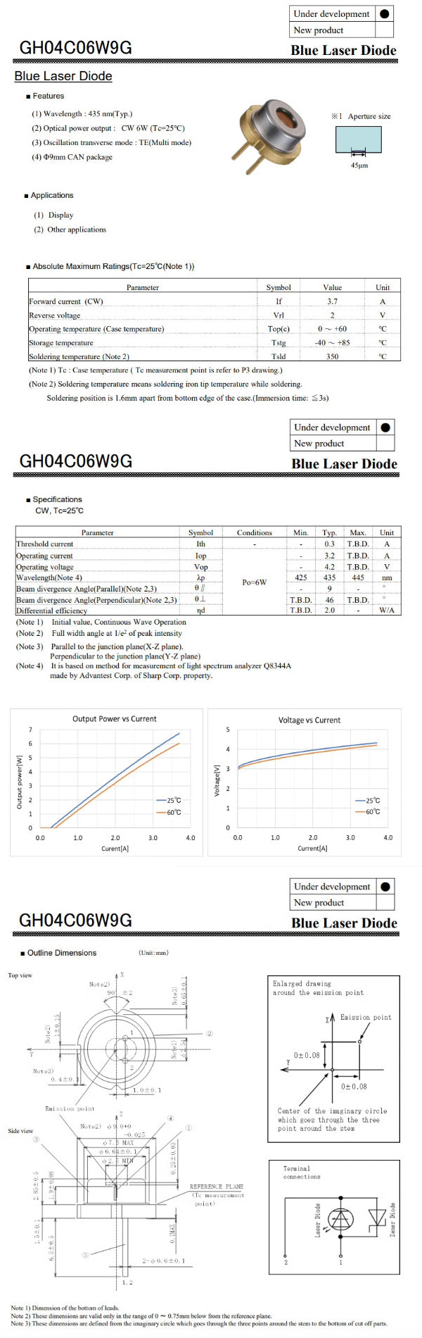 New 435nm 440nm 6W To-90 Blue Laser Diode GH04C06V9G Laser Coupling Light Source