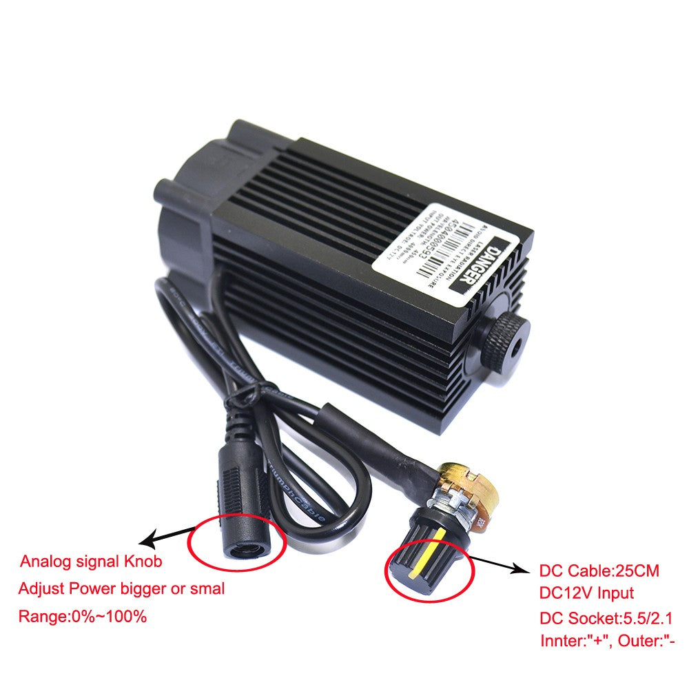DC12V Adjustable Blue Laser Module 4W Knob Analog Dimming CNC Engraving