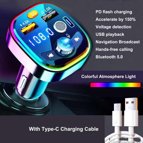 Car Bluetooth Receiver 5.0 Non destructive Multi functional Player with Atmosphere Light Car Supplies Charging Fast Charging