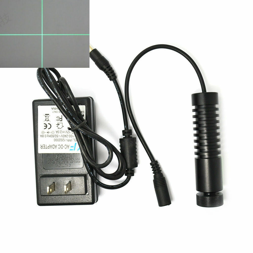 505nm 515nm 50mW Laser Cross Module Grass-green DC 12V 20x90mm with Adapter New