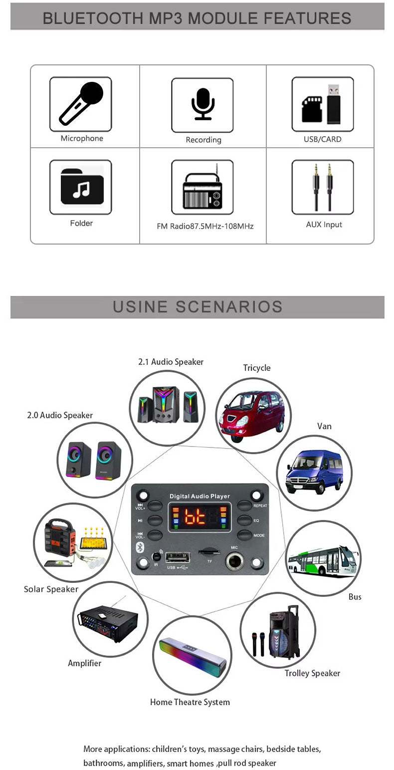 D136BT Bluetooth MP3 Player Speaker MP3 Module Decoder Board With Microphone