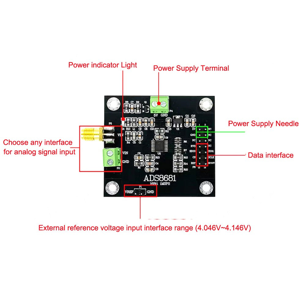 ADS8681 Analog-to-Digital Converter Single Bipolar 16 bit ADC Data Acquisition Module 1MSPS High-speed Sampling