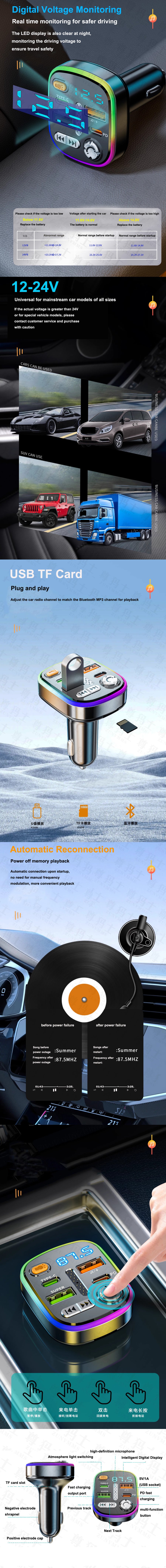 Car Bluetooth Receiver With Lossless Sound Quality MP3 Player Conversion Cigarette Car Charger Super Fast Charging