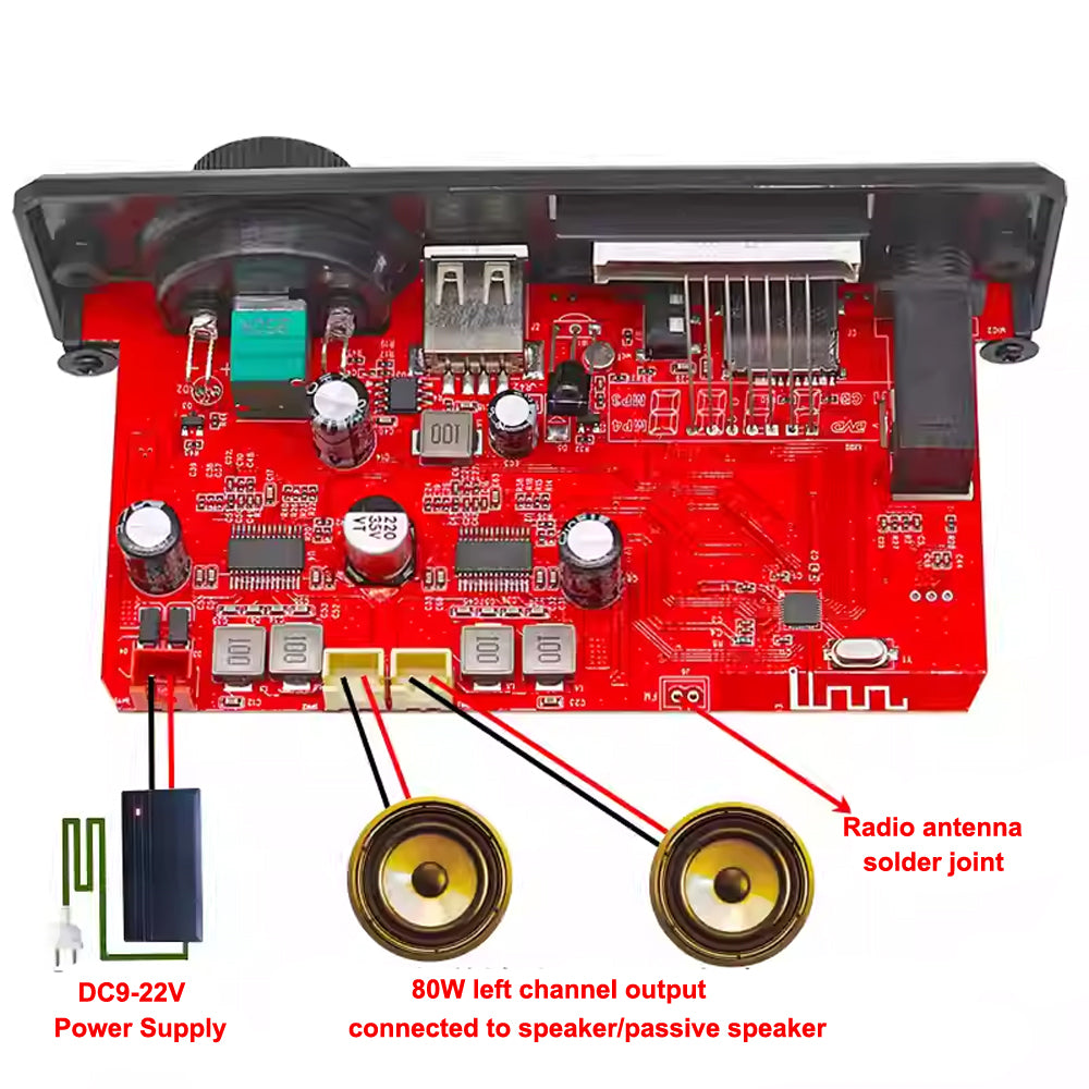 2x80W 12V Dual Channel Bluetooth Digital Amp Board w/ Hands-Free Mute Function