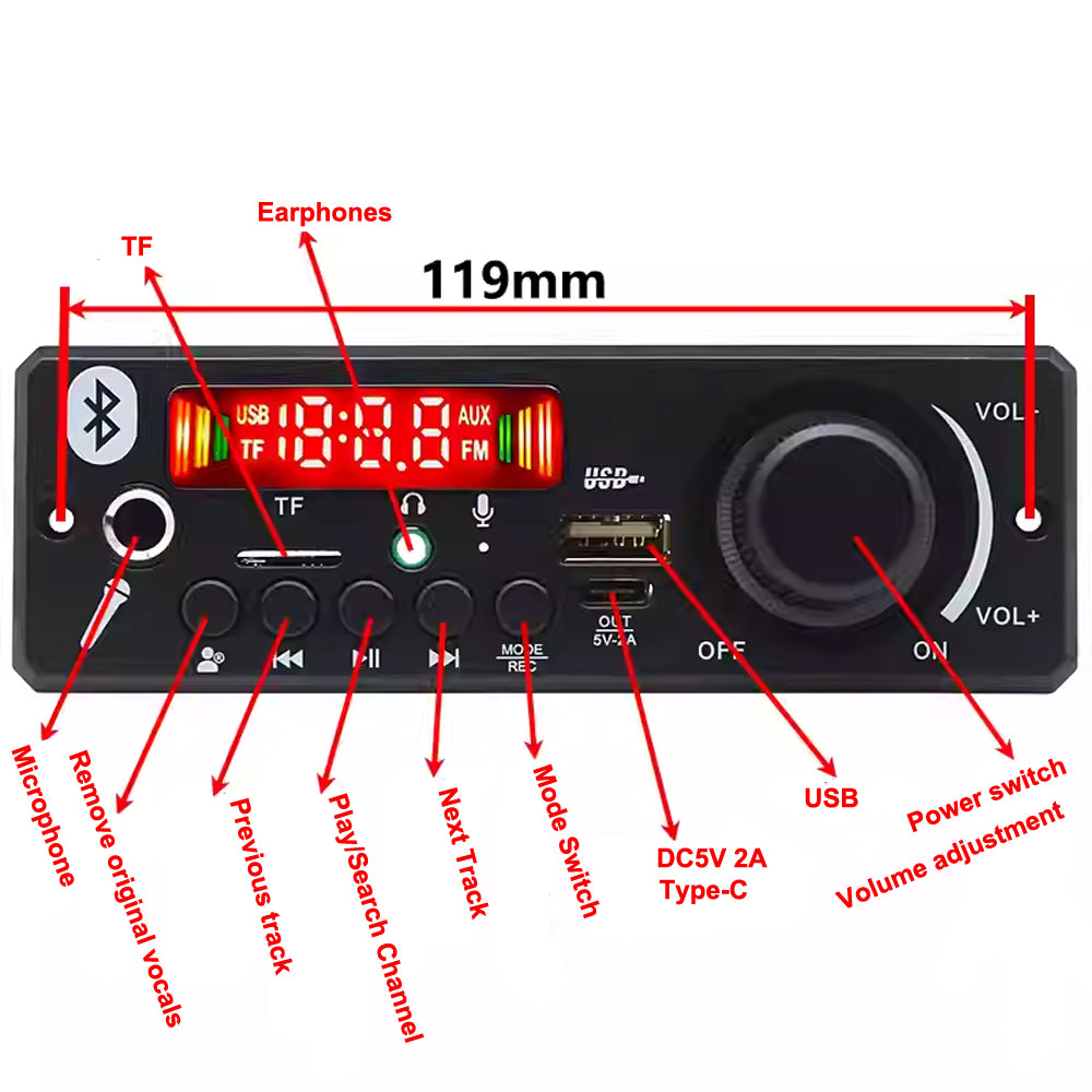 2x80W 12V Dual Channel Bluetooth Digital Amp Board w/ Hands-Free Mute Function