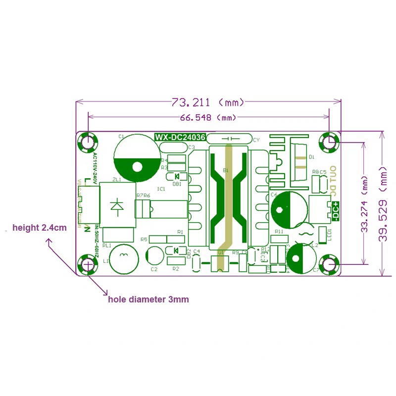 36W Switching Power Module Board 220V to 12V 3A / 24V 1.5A Isolated Power Supply