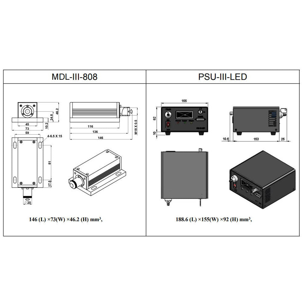 MDL-III-808nm 2500mW Module ( PSU-III-LED Power Supply,0.5% Power stability )
