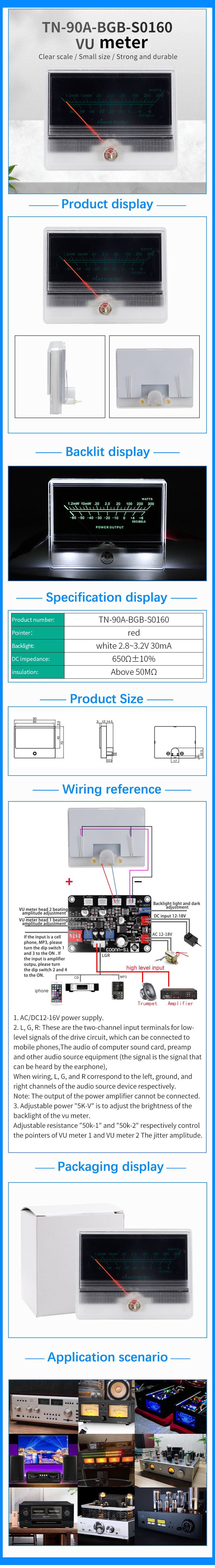 1000uA 650Ω Audio Volume Meter With Backlight Pointer Power Meter VU Level Meter