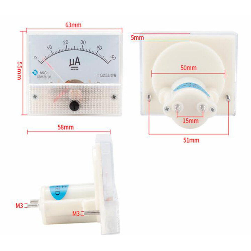 DC Pointer Ammeter 50uA-20A DC Meter 85C1 Measuring Instrument