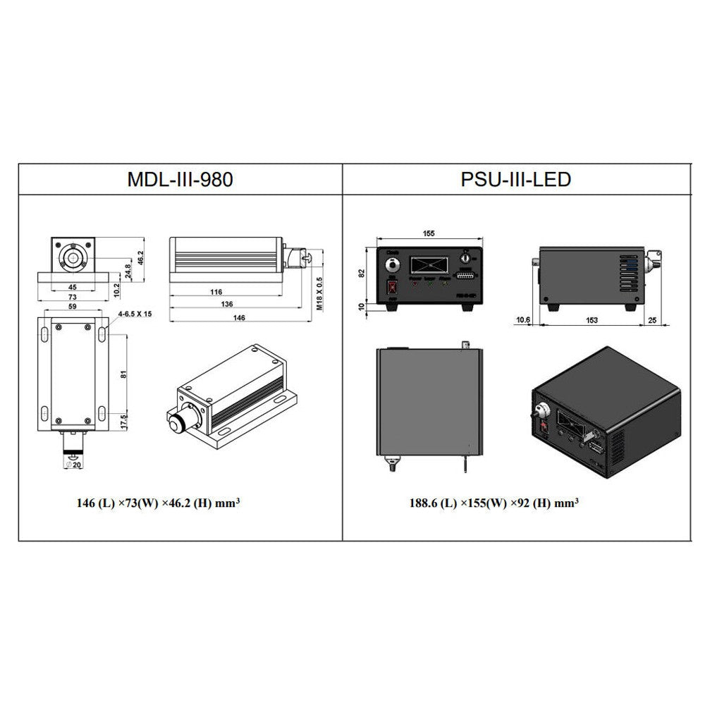 MDL-III-980nm 2500mW IR Semiconductor Laser Module (PSU-III-LED Power Supply)