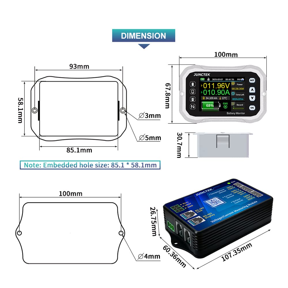 0-120V 0-400A KH-F Series Electric Vehicle Motorhome Coulomb Meter + APP for Touring Car Voltammeter Battery Monitor Battery Manager Battery Tester