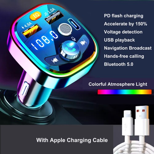 Car Bluetooth Receiver 5.0 Non destructive Multi functional Player with Atmosphere Light Car Supplies Charging Fast Charging