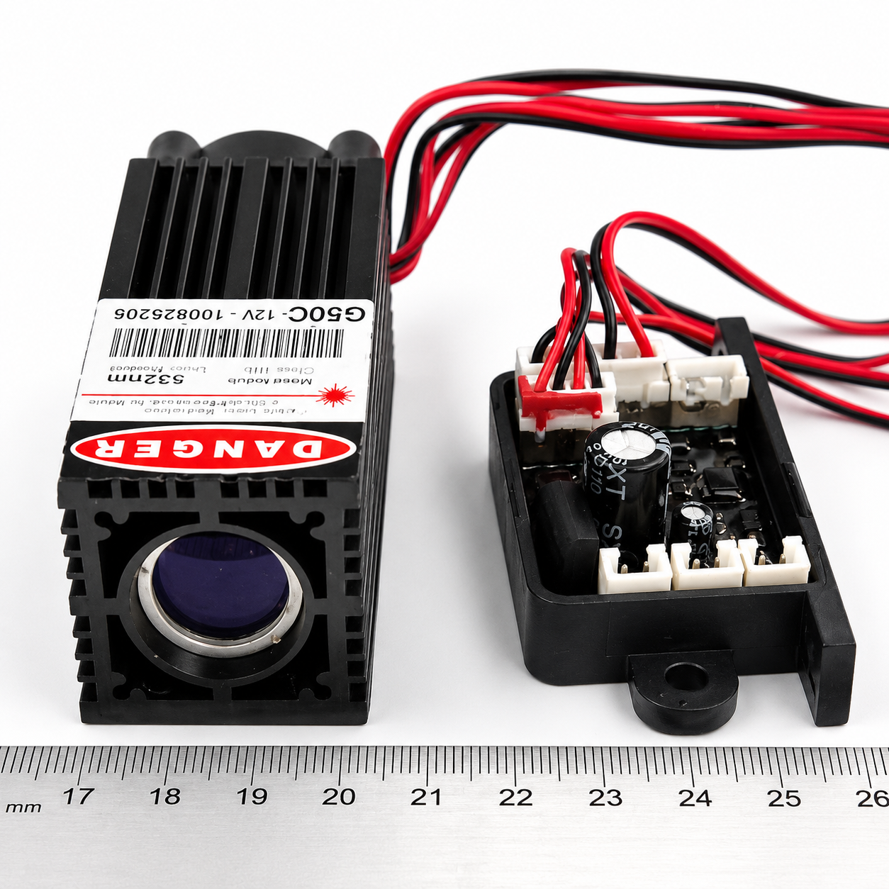 100mW 532nm Green Fat Beam Laser Module 12–15mm with TTL 0–20kHz, 12V DC