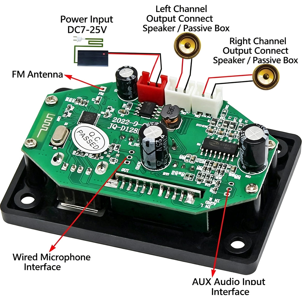 2x40W Lossless Bluetooth MP3 Audio Decoder Board Color Screen Recording Call 12V/19V/21V Car Home Audio DIY Amplifier Module