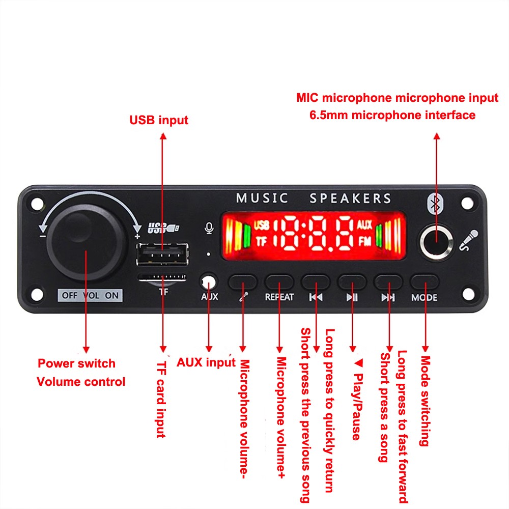 2x25W DC12V Bluetooth MP3 DIY Audio Decoder Board w/ Recording Calling Reception