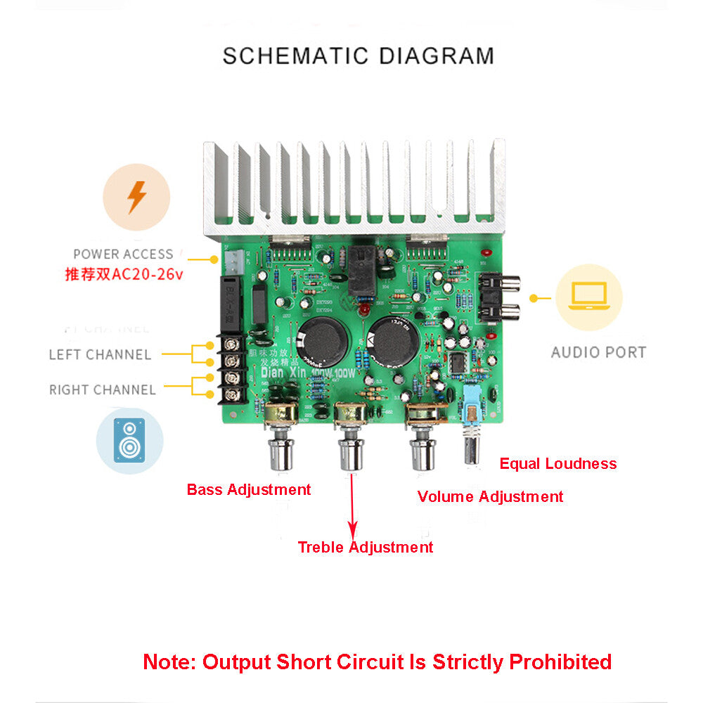Dual TDA7294 HIFI 2.0 Stereo 100W +100W Audio Power Amplifier Board RCA Tone DIY