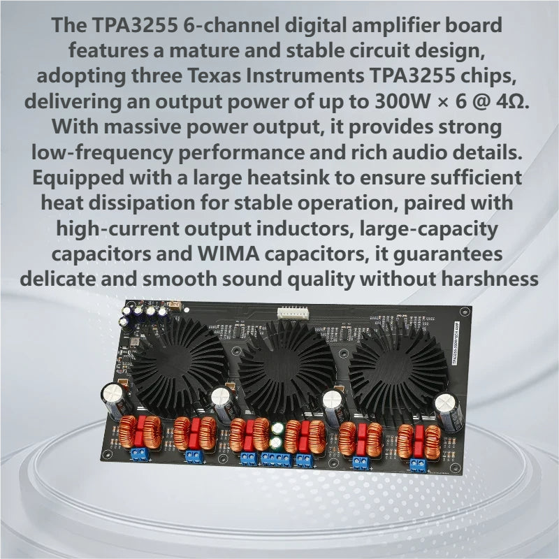 300W×6 TPA3255 5.1 Channel HiFi Digital Power Amplifier Board Class D 6CH Audio Amp Board DC 24V-48V for 4Ω/8Ω Speaker