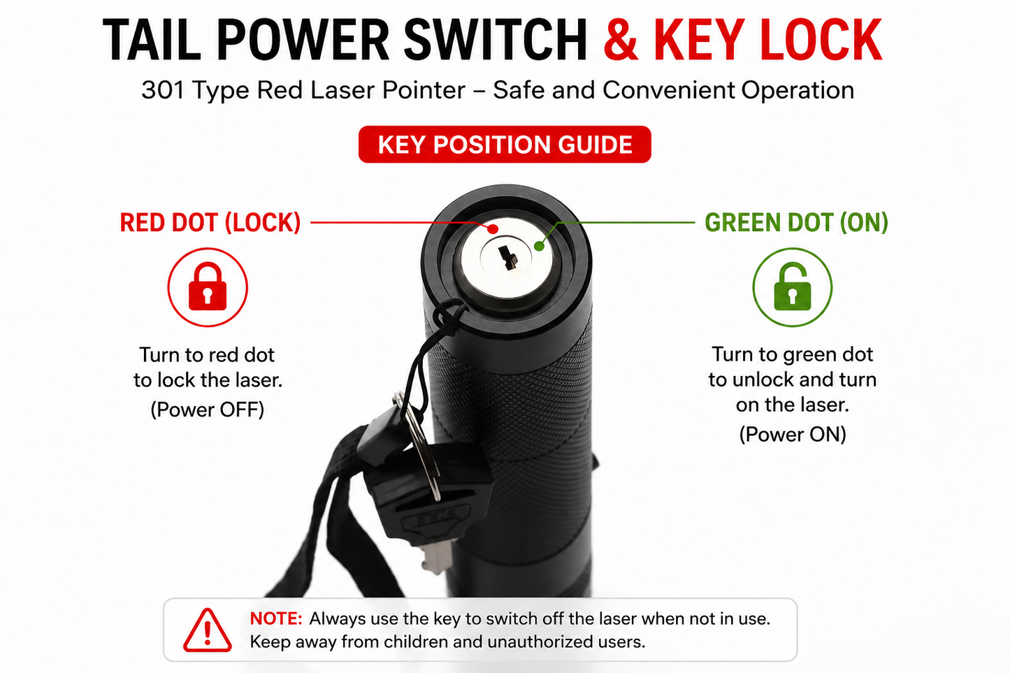 650nm Red Laser Pointer 301 Type – 100mW / 200mW Focusable with Key Lock | Lilly Electronics