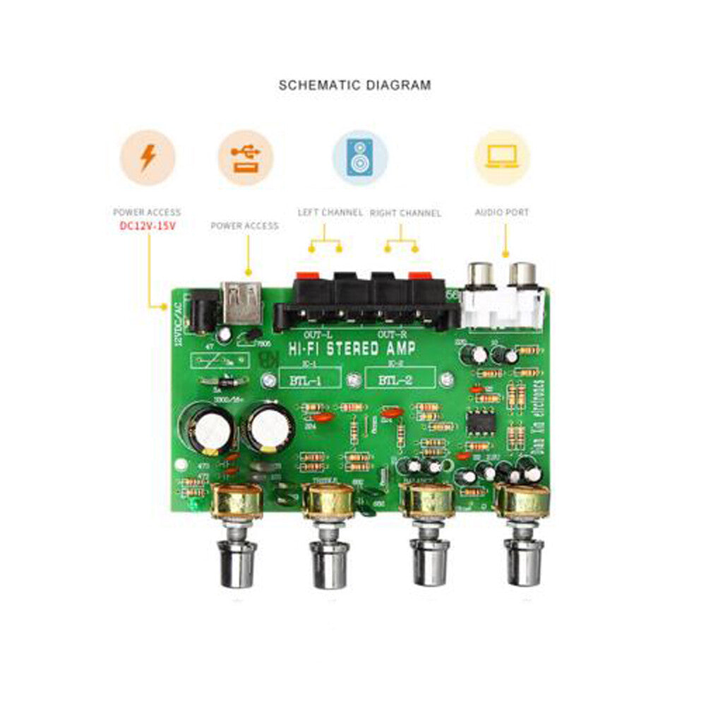 DC12V 25W+25W 2.0 USB Charging Car Computer DIY Power Amplifier Board