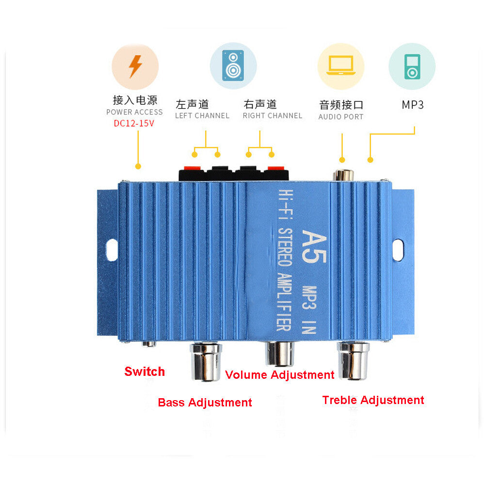 HIFI DC12V Power Amplifier 2.0 Channel Car Computer Speaker DIY Power Amplifier