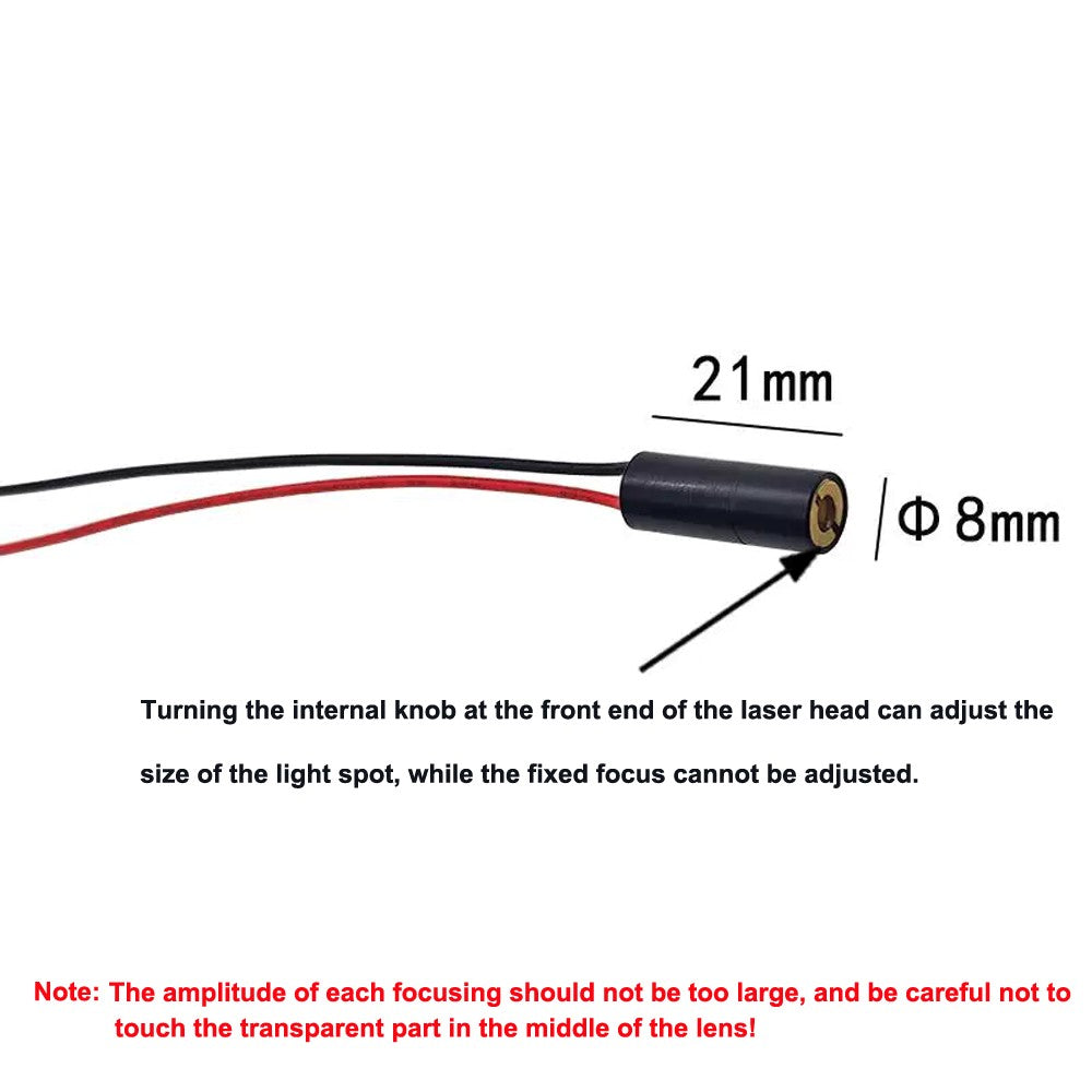 650nm Red Dot Laser Module 8x21mm, 0.5-100mW Internal Adjustable Focus Laser Head Industrial Positioning