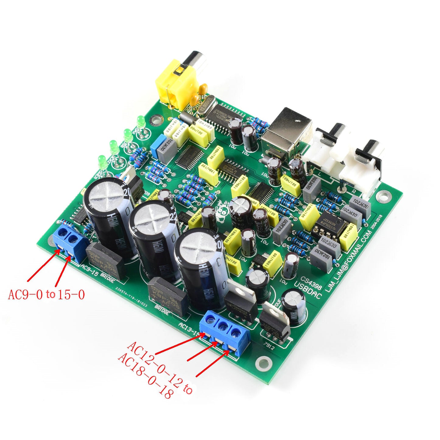 Amplifier Board CS8416+CS4398 For DAC Board ( USB+Coaxial DAC 192K/24BIT Board )
