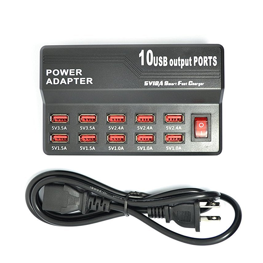 Outlet Power Strip USB Output 10 Ports Charging Station Desktop Wall Charger(US)