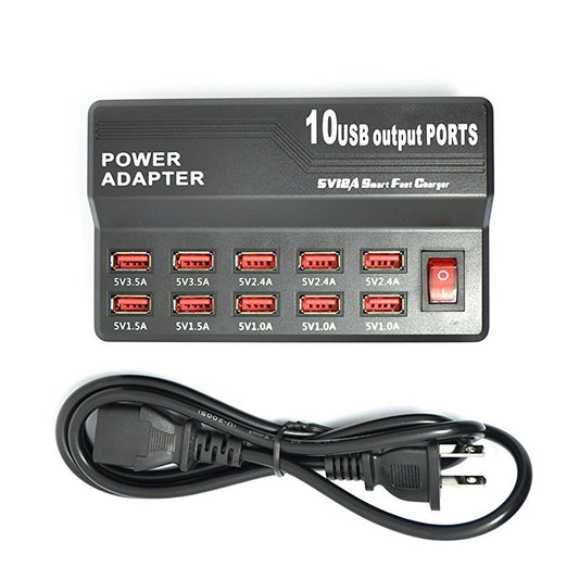 Outlet Power Strip USB Output 10 Ports Charging Station Desktop Wall Charger(US)