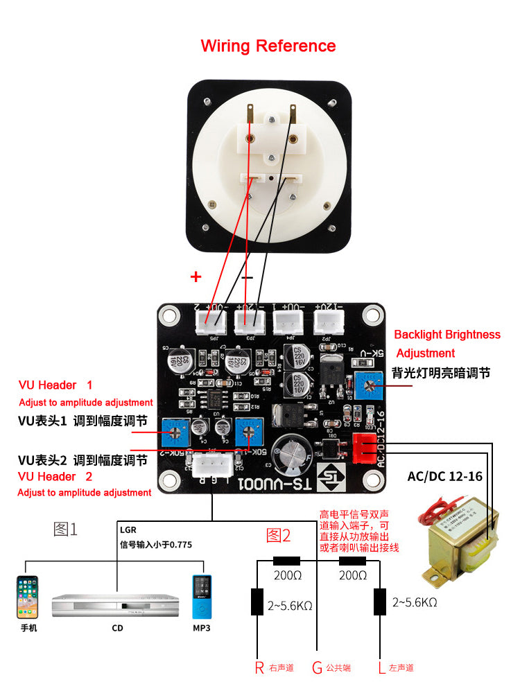 12-16V VU Level Meter With Backlight DB Tube Amplifier Meter Audio Volume Meter