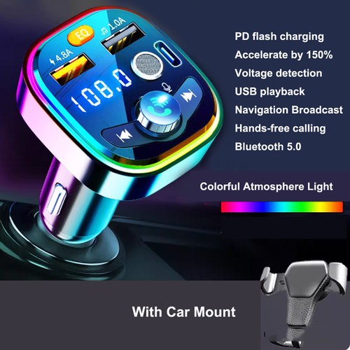 Car Bluetooth Receiver 5.0 Non destructive Multi functional Player with Atmosphere Light Car Supplies Charging Fast Charging