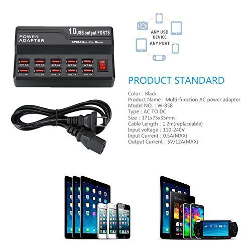 Outlet Power Strip USB Output 10 Ports Charging Station Desktop Wall Charger(US)