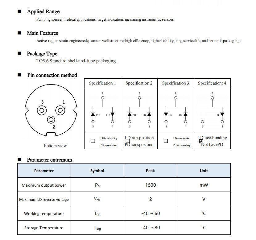 808nm 1000mW IR Infrared Laser Diode TO‑18 5.6mm Package Without PD