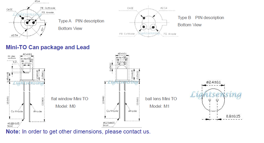 0.3mm InGaAs PIN Photodiode 800-1700nm TO46
