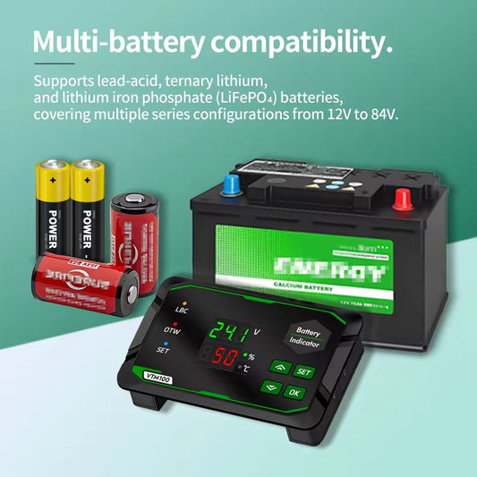 VTM100 Mini Digital Battery Tester, DC 7‑100V High Precision Voltage & Charge Indicator for Lead‑Acid & Ternary Lithium Batteries