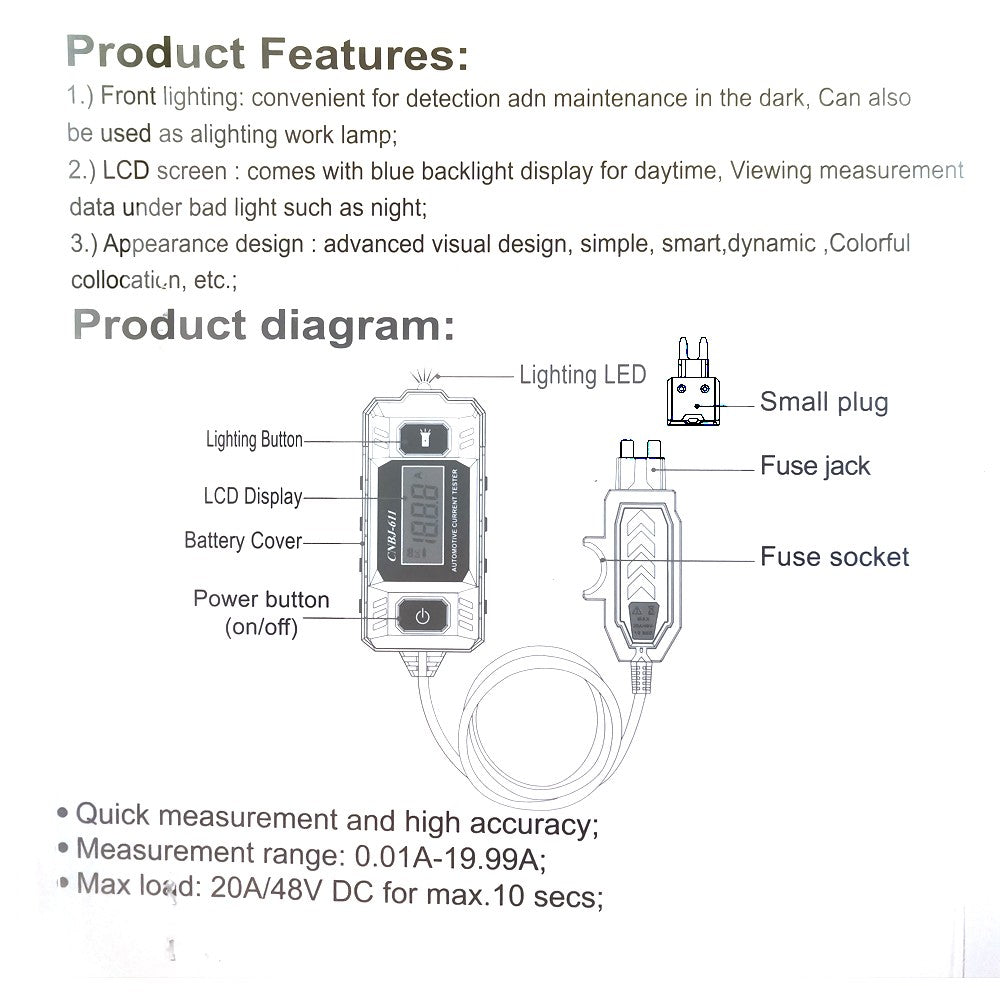 High-Precision Automotive Current Detector Battery Leakage Detection Instrument