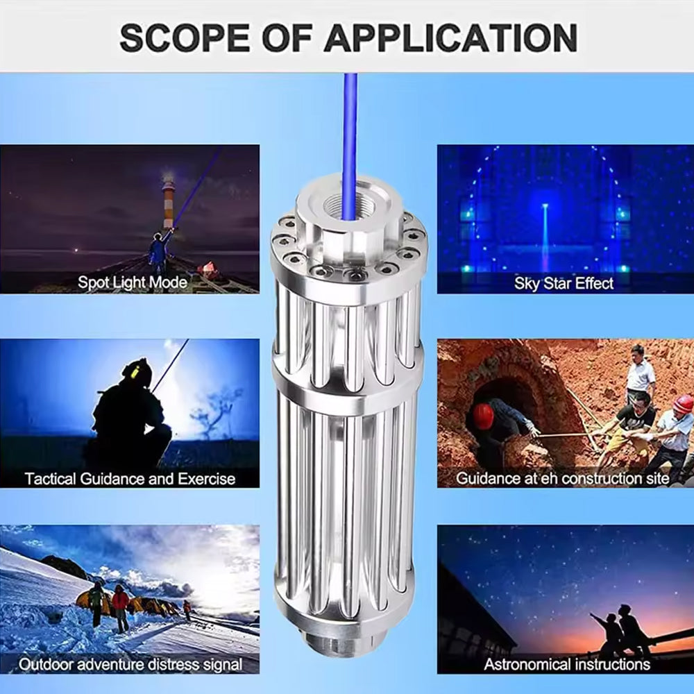 1W 450nm Blue Laser Pointer, Adjustable Focus Laser Torch, Portable Outdoor Laser Sight