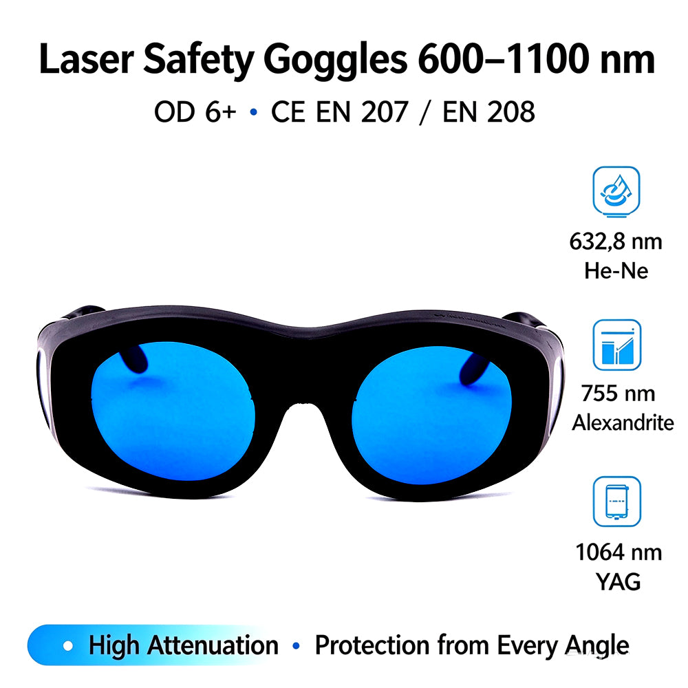 600-1100nm OD6+ Laser Protective Goggles, 635nm 808nm 980nm 1064nm YAG Infrared Laser Safety Glasses